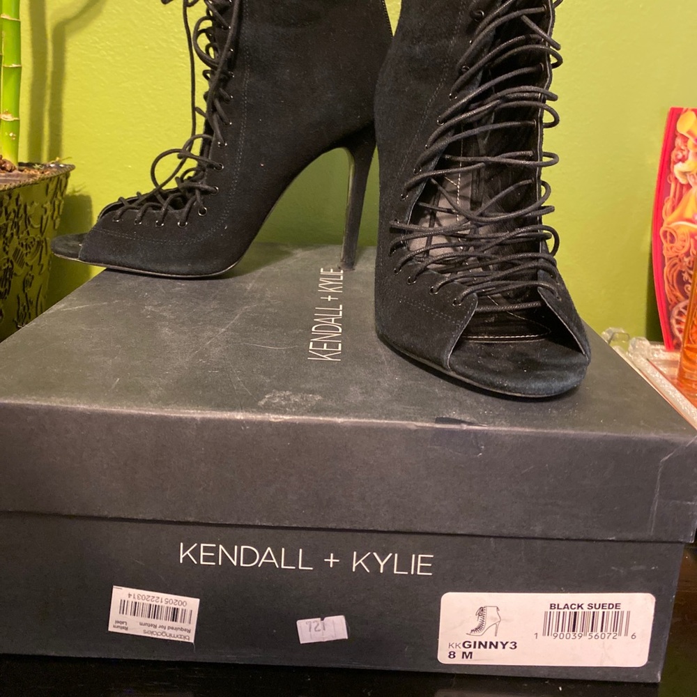 Kendall +Kylie Suede black lace up heels